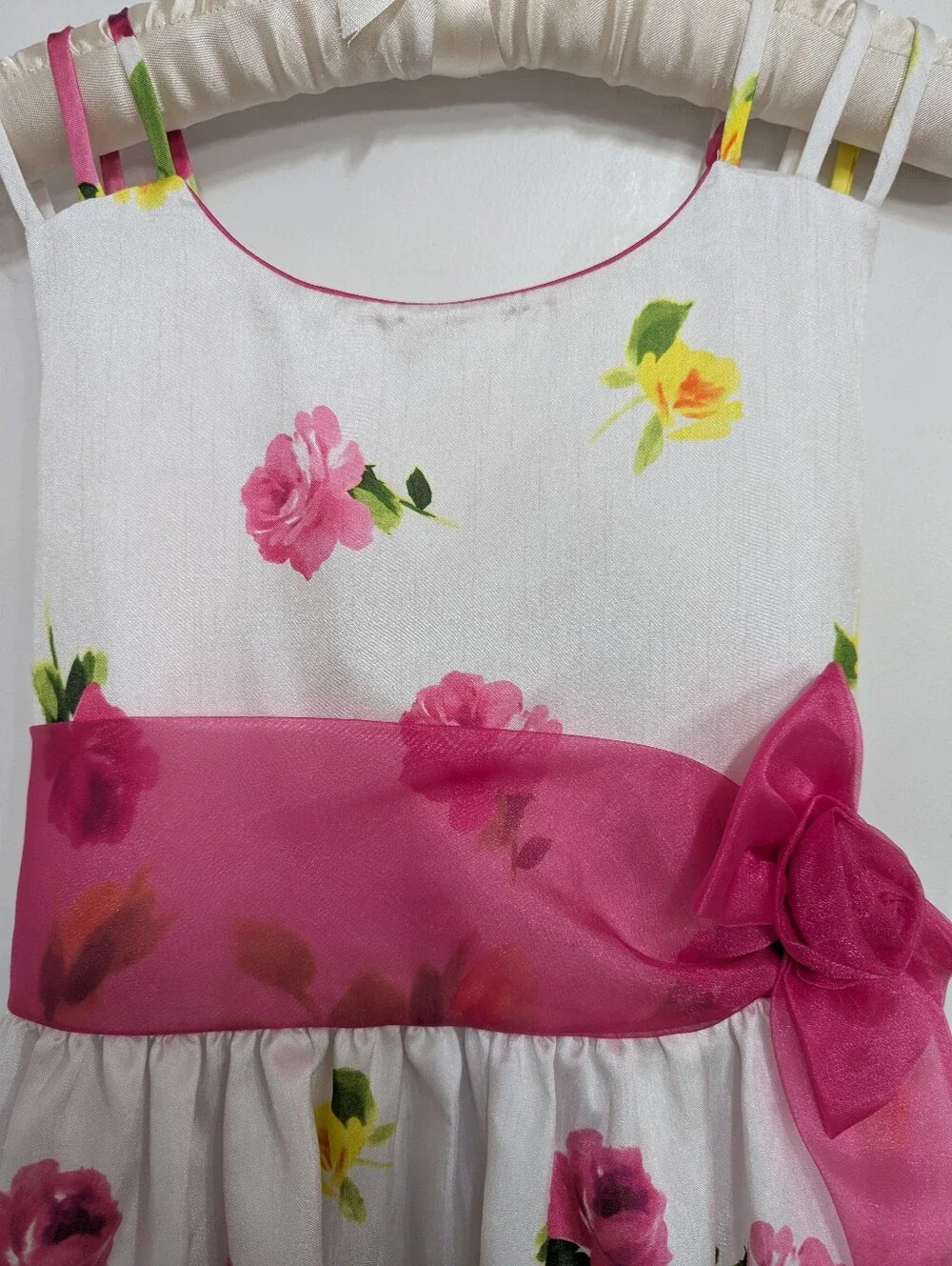 Bonnie Jean Floral Dress with Pink Organza Sash & Bow -Girls Plus Size 18.5